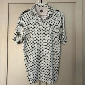 PGA Tour Starlight Down White Polo with Blue Dots